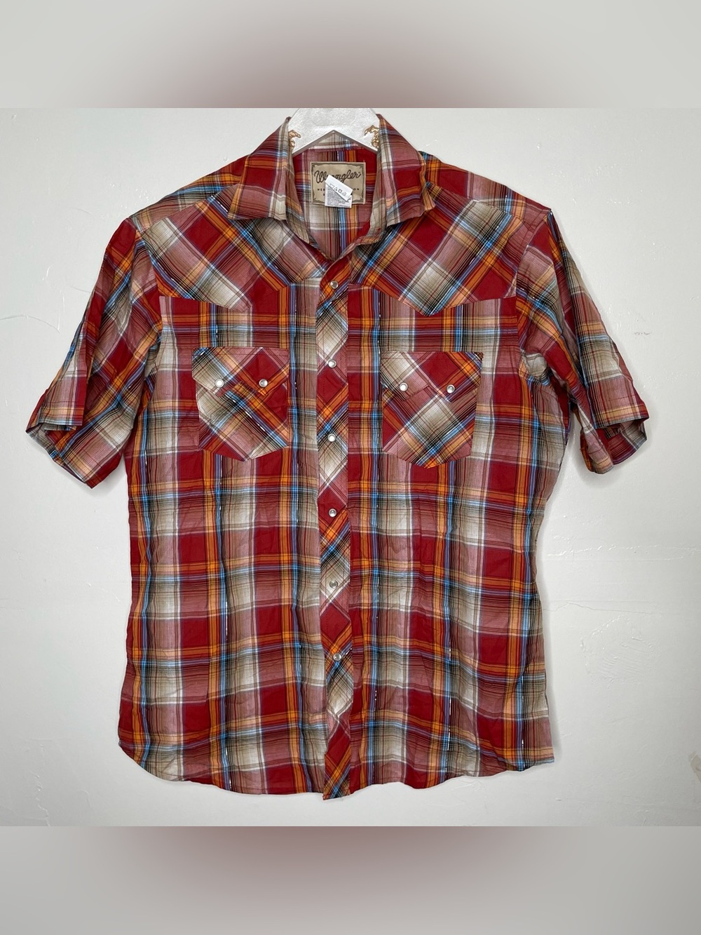 WRANGLER WESTERN PEARL SNAP BUTTON DOWN SHORT SLEEVE SHIRT SZ L